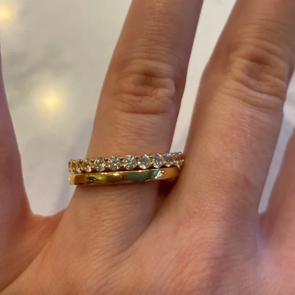 Nordstrom Set of Gold Band & Pave Rings - Picture 2 of 5